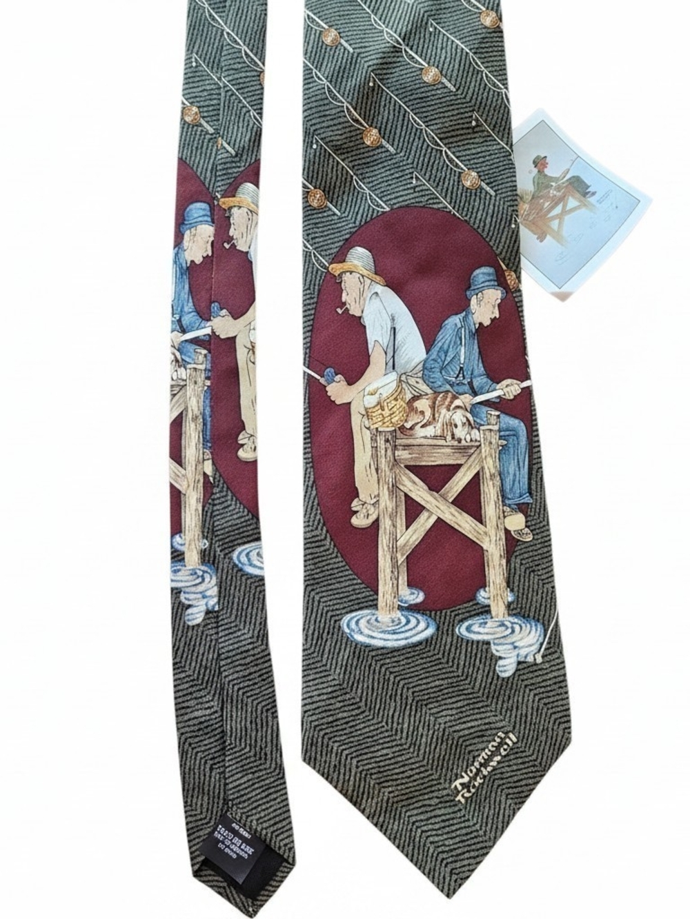 Norman Rockwell Silk Tie Fishing Illustration Vintage Collectible